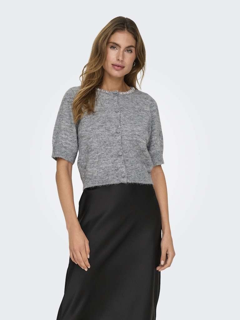 JDY ALVA LIFE 2/4 EMBEL CARDIGAN KNT NOOS, Medium Grey Melange SILVER EMBELLISHMENT