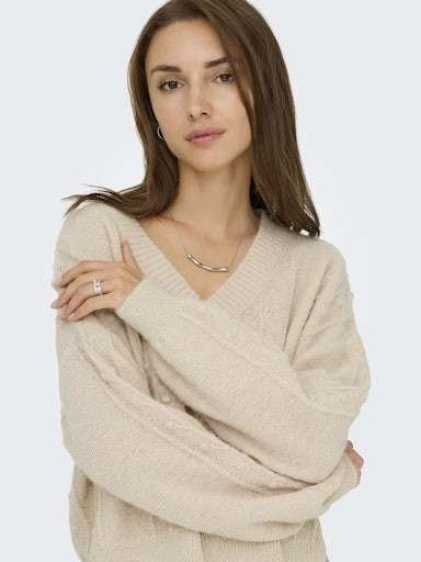 JDY SIGRID LIFE L/S VN SLIT PULLOVER KNT- Strikket Genser, Cement