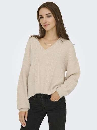 JDY SIGRID LIFE L/S VN SLIT PULLOVER KNT- Strikket Genser, Cement - Bilde 3
