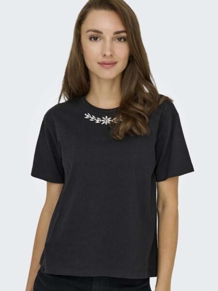 JDY KIRA S/S STONE TOP JRS, T-SKJORTE, Black STONE/Svart STEIN