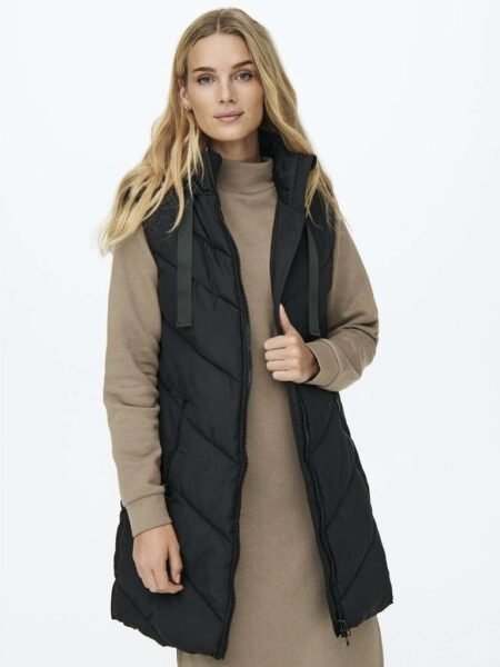 JDY SKYLAR LIFE HOOD WAISTCOAT OTW, Boblevest, Black/ Svart