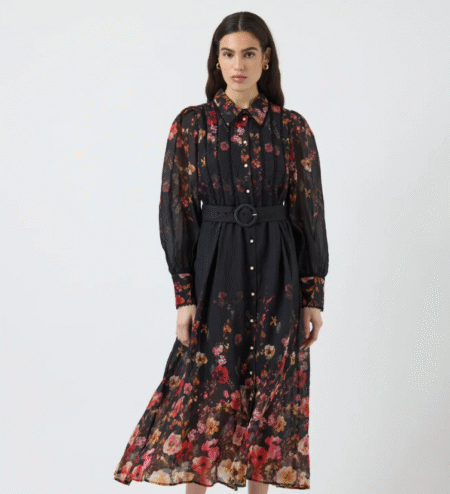 YAS ROMANTICA LS LONG DRESS - Festkjole - SHOW ,  Black ROMANTICA AOP