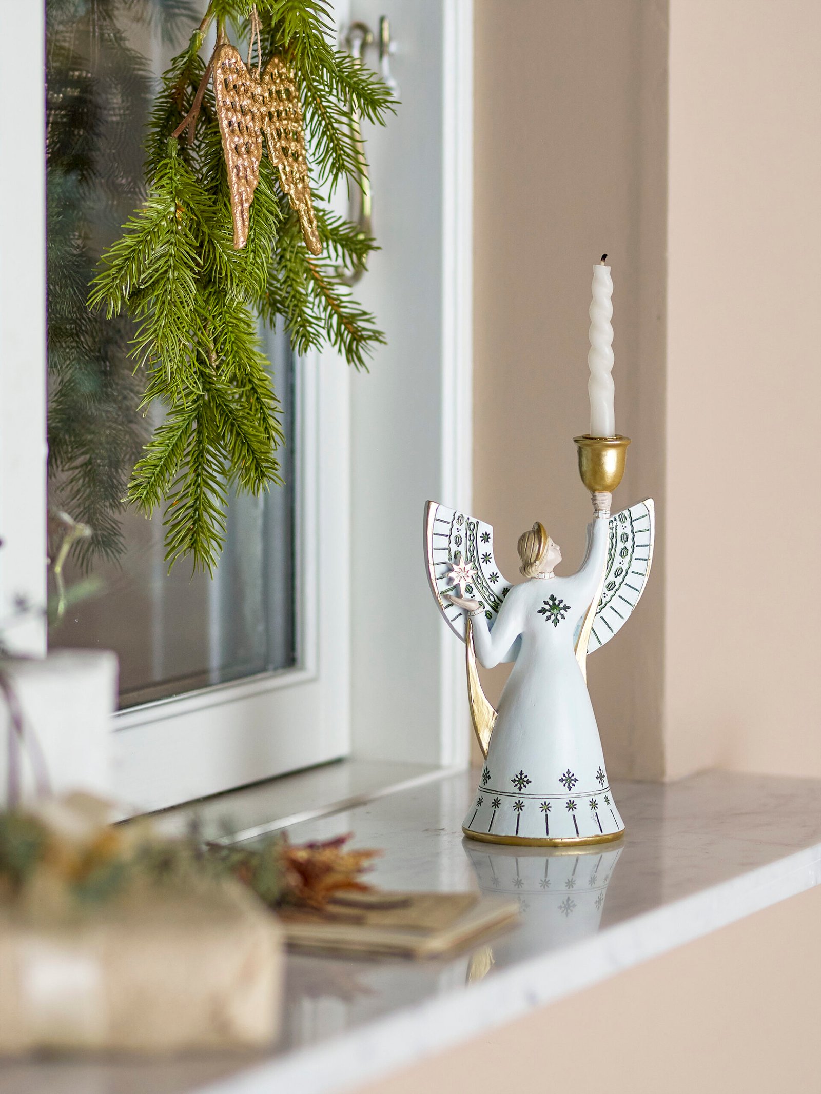 Bloomingville, Evangeline lysestake, Lys Ø 1,2 cm, hvit, håndmalt