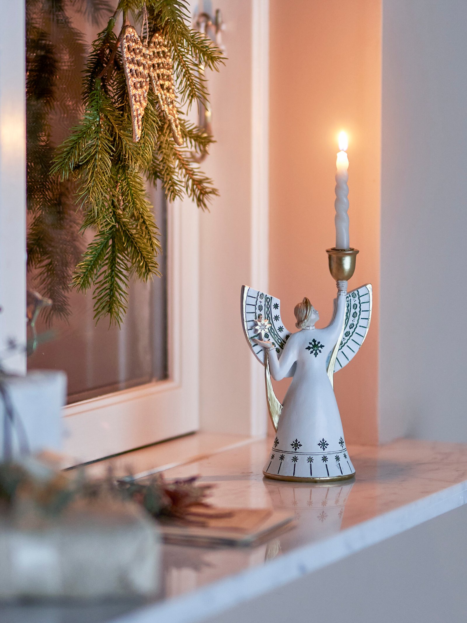 Bloomingville, Evangeline lysestake, Lys Ø 1,2 cm, hvit, håndmalt - Bilde 2