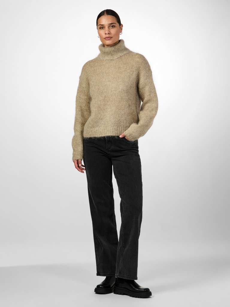 YAS LAMBI LS KNIT ROLLNECK PULLOVER S.- Strikket Ullgenser Med Høy Hals, Abbey Stone