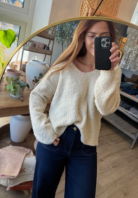 JDY BITTEN LIFE L/S VN REVERS. PULL KNT, bouclegenser, Sandshell MELANGE,