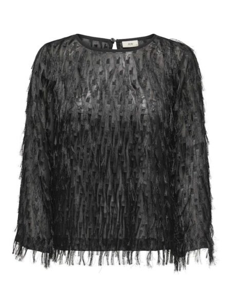 JDY FLEUR L/S O-NECK TOP, Bluse, Frynsetopp, Black/ Svart