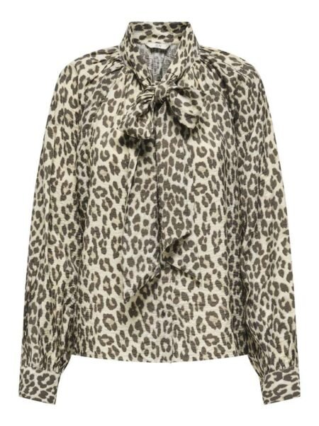 JDY BEATRICE LIFE L/S BOW SHIRT WVN- Bluse Med Leopardmøster, Birch/AOP BROWN LEO