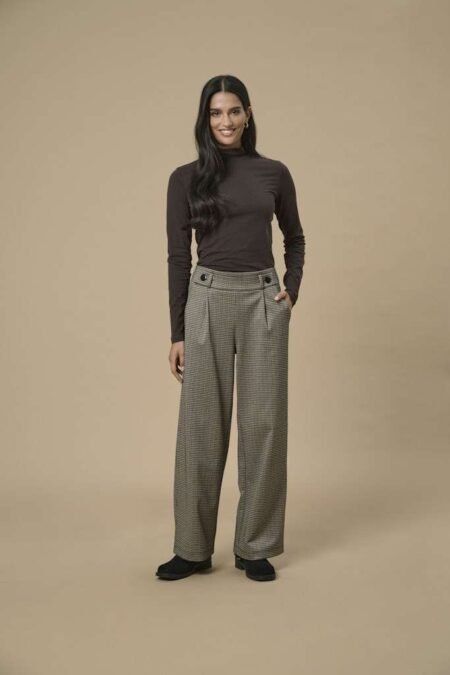 JDY GEGGO MIA LONG CHECK PANT JRS NOOS- Bukse, Smårutet, Cobblestone/Mini Che OS