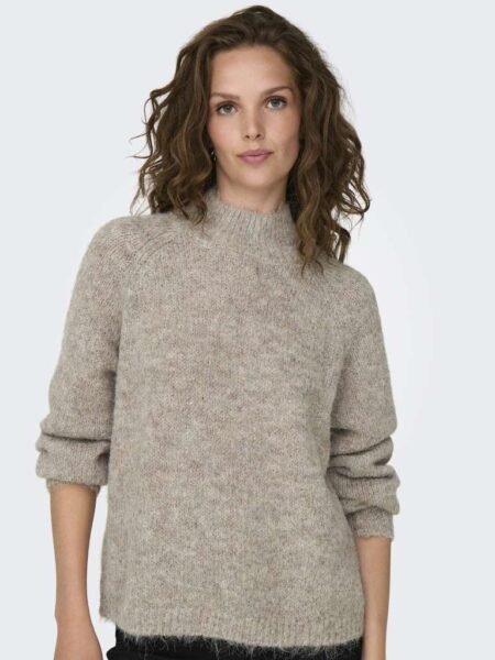 JDY ZOEY LIFE L/S HN RAGLAN PUL KNT, Strikkegenser, Chateau Gray MELANGE, Beige