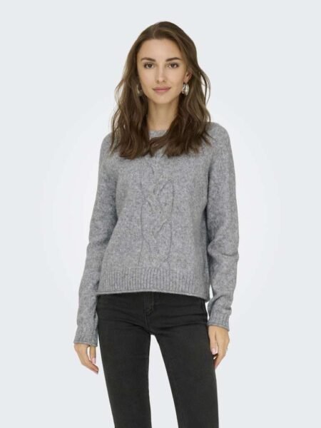 JDY SUSANNA L/S O-NECK RAGLAN PULL KNT,Strikkegenser, Medium Grey Melange, Grå