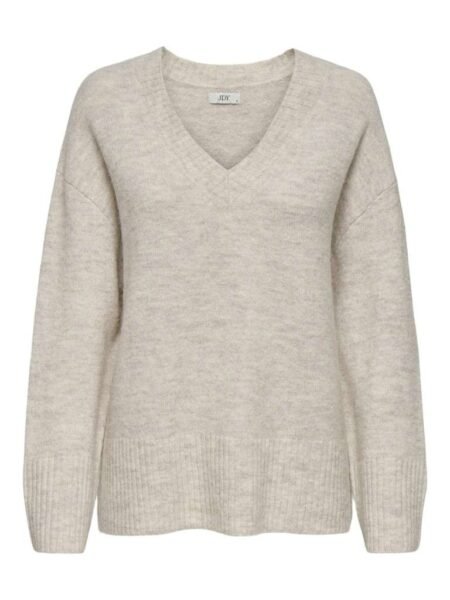 JDY MARINA L/S V-NECK PULLOVER KNT, Strikkegenser, Beige MELANGE