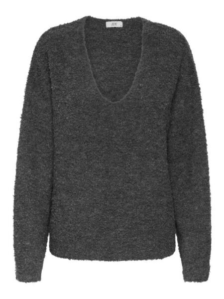 JDY BITTEN LIFE L/S VN REVERS. PULL KNT, bouclegenser, Dark Grey Melange