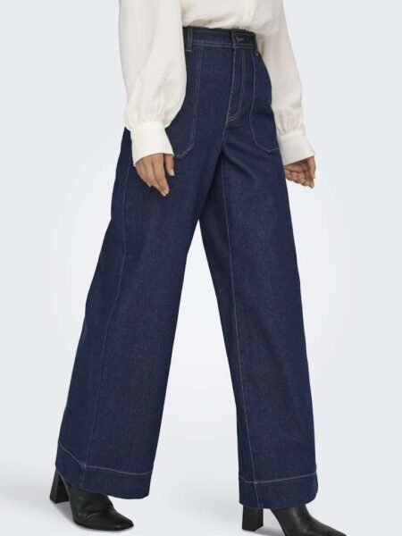 JDY VANNII HIGHWAIST WIDE DNM JEANS, BUKSE, Dark Blue Denim
