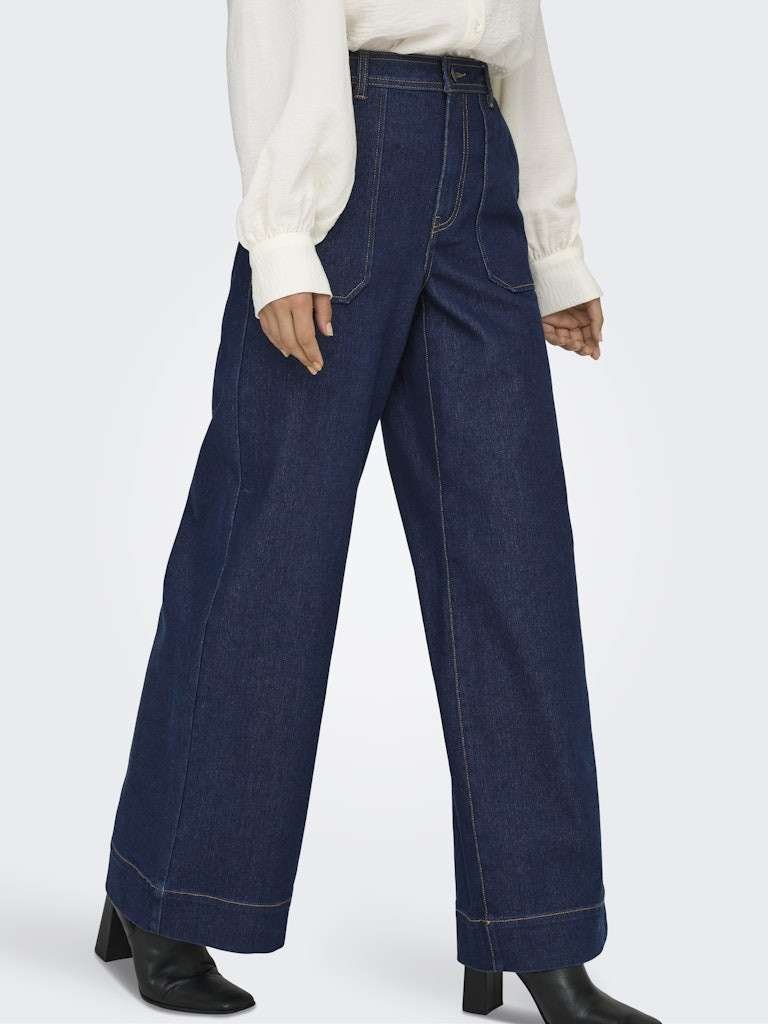 JDY VANNII HIGHWAIST WIDE DNM JEANS, BUKSE, Dark Blue Denim