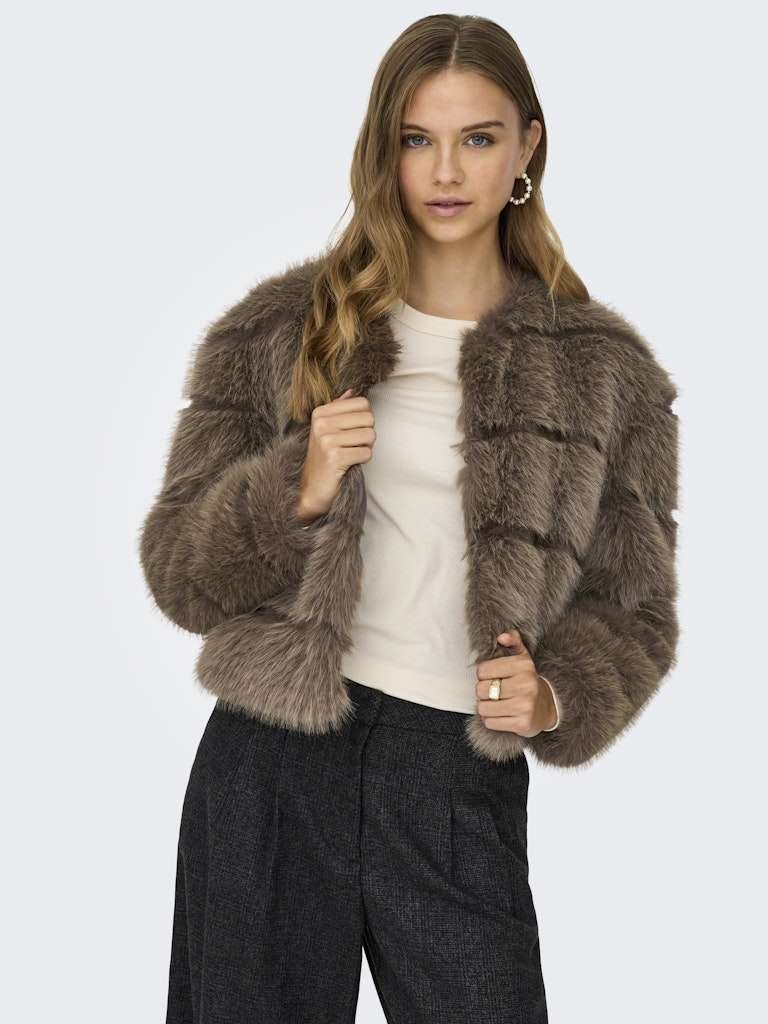 JDY OFELIA FAUX FUR JACKET- Jakke I Fuskepels, OTW SIE, Shitake- Dempet Brun - Bilde 9