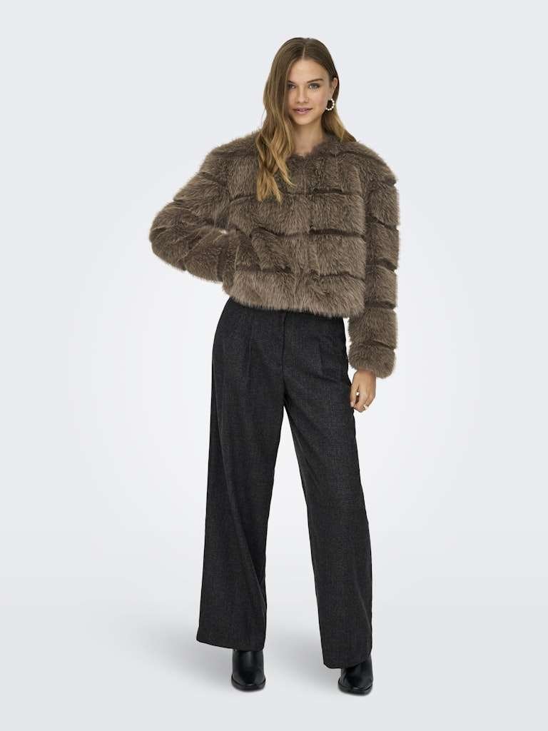 JDY OFELIA FAUX FUR JACKET- Jakke I Fuskepels, OTW SIE, Shitake- Dempet Brun - Bilde 5