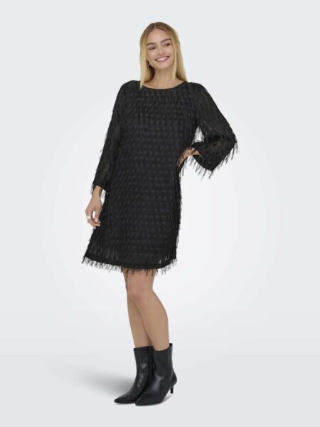 JDY FLEUR 3/4 O-NECK DRESS WVN- Kjole,Black/ Svart