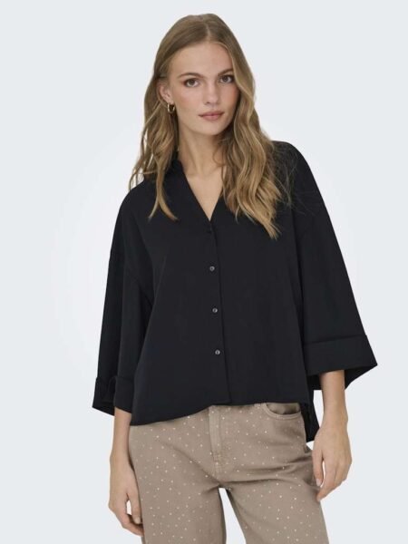 JDY NANA 3/4 LOOSE V-NECK SHIRT, Skjorte, Black