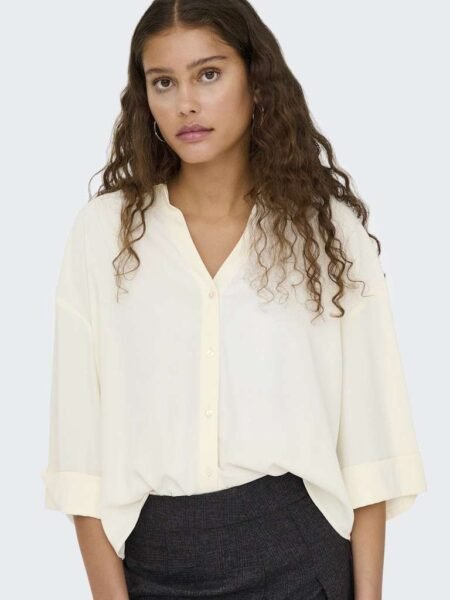 JDY NANA 3/4 LOOSE V-NECK SHIRT, Skjorte, Cloud Dancer