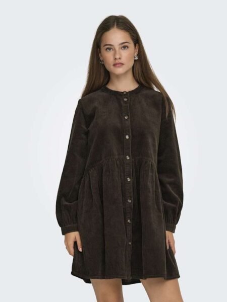 JDY SHIRAZ L/S DRESS WVN DIA- Kjole I Cordfløyel. Brun, Slate Black