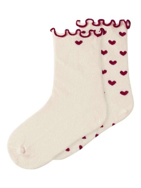 LIL ATELIER, ROSITA 2 PACK SOCK, Sokker, Turtledove, Røde hjerter