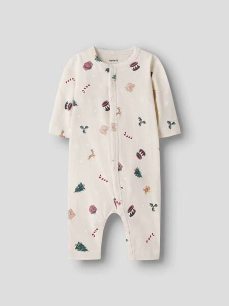 NAME IT, VISMAS LS NIGHTSUIT, JULEPYSJ, UNISEX, BABY STR.50-86, Whitecap Gray Xmas AOP