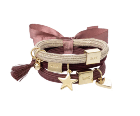 Dark Department Hair Ties 3 pk Charm Combo- 3pk Hårstrikk Med Charms, Maroon W/ Gold
