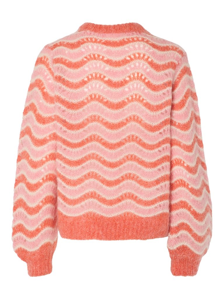 YAS EMANI LS WOOL BLEND KNIT PULLOVER S. STRIKKEGENSER, Hot Coral Tickled Pink + Birch - Bilde 2