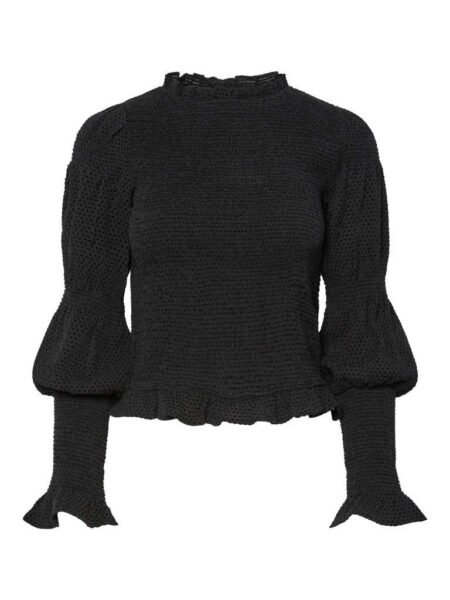 YAS, PIRA LS SMOCK TOP, Bluse/ Topp, Black, Svart