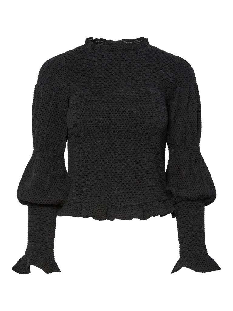 YAS, PIRA LS SMOCK TOP, Bluse/ Topp, Black, Svart