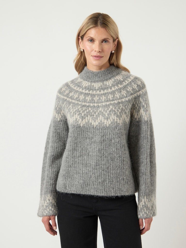 YAS, LIRI LS WOOL BLEND KNIT PULLOVER, STRIKKEGENSER, Medium Grey Melange Birch - Bilde 2