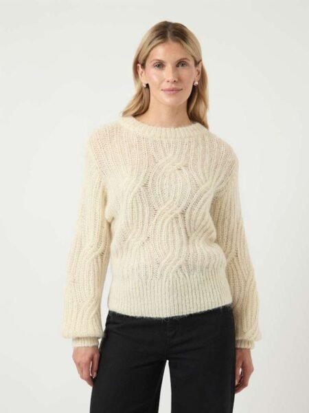 YAS ZUMA LS WOOL BLEND KNIT PULLOVER, Ullgenser, Birch