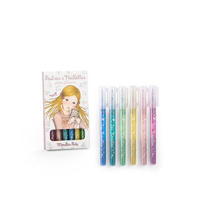 Moulin Roty 6 glitter felt pens Les Rosalies, Glitter Tusjer