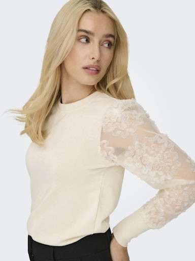 JDY FAIRVIEW L/S SWEAT JRS NOOS, Genser, White Alyssum/Hvit