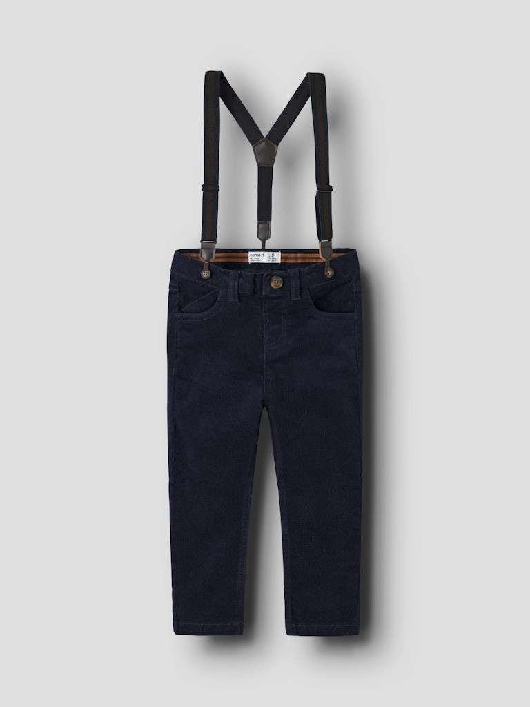 NAME IT RYAN SLIM CORD PANT WB- Cordfløyelbukse med Avtagbare Seler, Navy Blazer