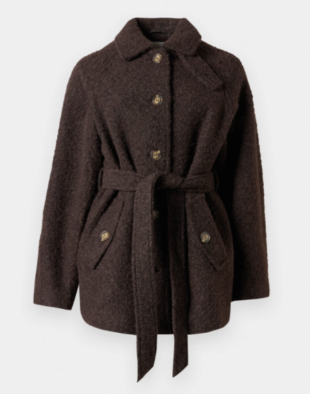 JDY NEVADA BOUCLE BELT COAT, Kåpe, Jakke,Chocolate Torte, Mørk brun