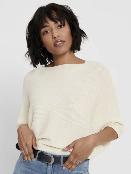 JDY NEW BEHAVE BATSLEEVE PULLOV- Topp 3/4 Arm. KNT NOOS, Eggnog MELANGE