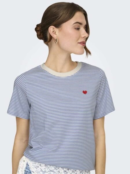 JDY PISA S/S PRINT TOP JRS NOOS- T Skjorte , Ebb And Flow CD STRIPES AND BS HEART