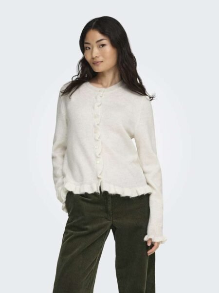 JDY LETTY L/S ON FRILL CARDIGAN KNT- Strikket Cardigan,  Cloud Dancer MELANGE