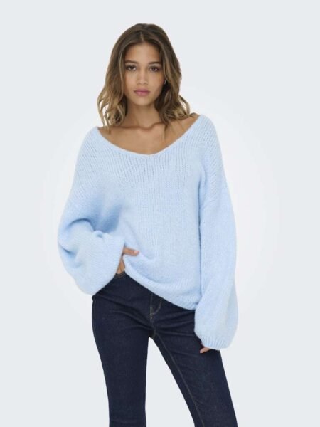 JDY DINEA L/S REVERSIBLE PULLOV. KNT NOOS-  Vendbar Strikket Genser, Cashmere Blue