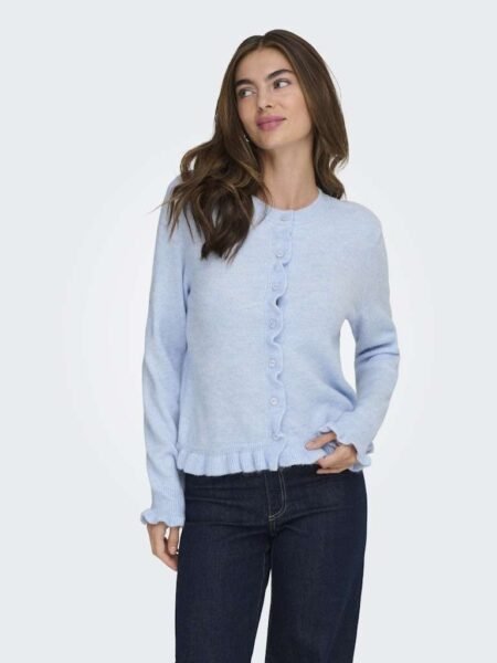 JDY LETTY L/S ON FRILL CARDIGAN KNT- Strikket Cardigan,  Blue MELANGE