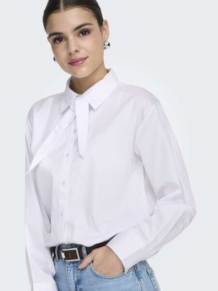 JDY WILLOW LOOSE L/S BOW SHIRT WVN- Skjorte/ Bluse, Bright White