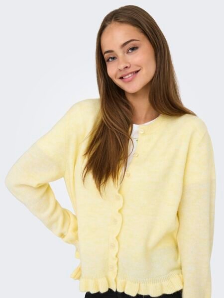JDY LETTY L/S ON FRILL CARDIGAN KNT- Strikket Cardigan, Pastel Yellow MELANGE