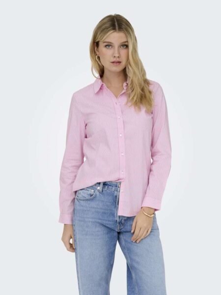JDY MIO L/S SHIRT- Skjorte WVN NOOS, Shocking Pink SMALL WHITE STRIPES