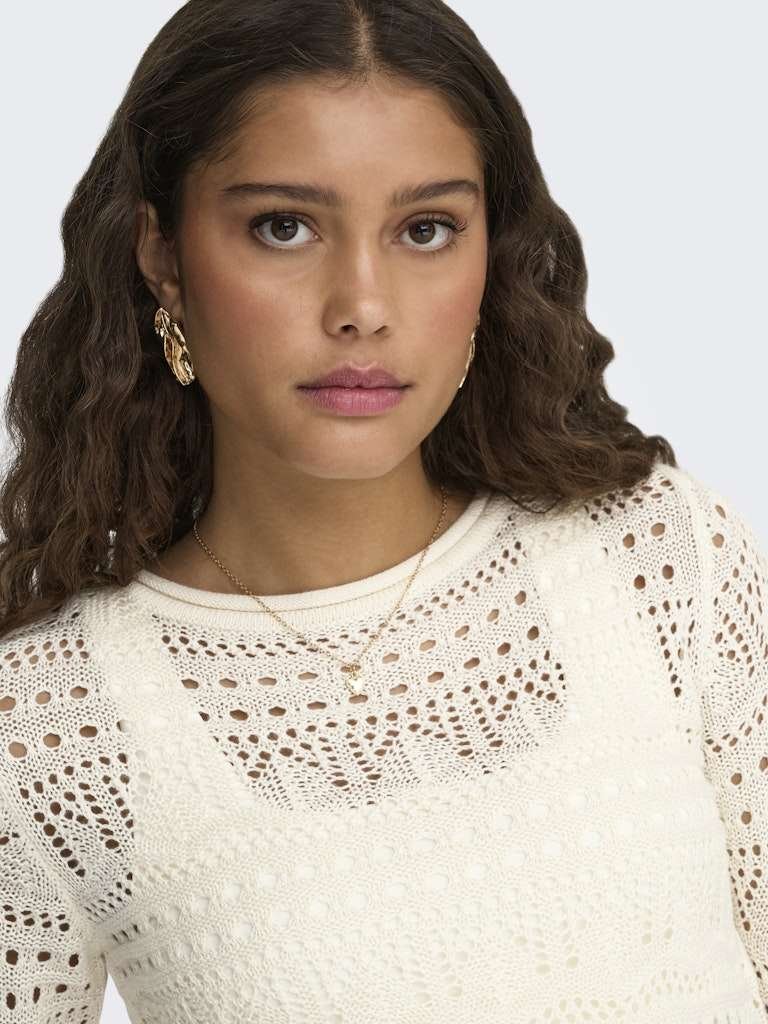 JDY SUN LAY 2/4 PULLOVER KNT, Heklet Genser Med 2/4 Arm, Eggnog, Offwhite - Bilde 6