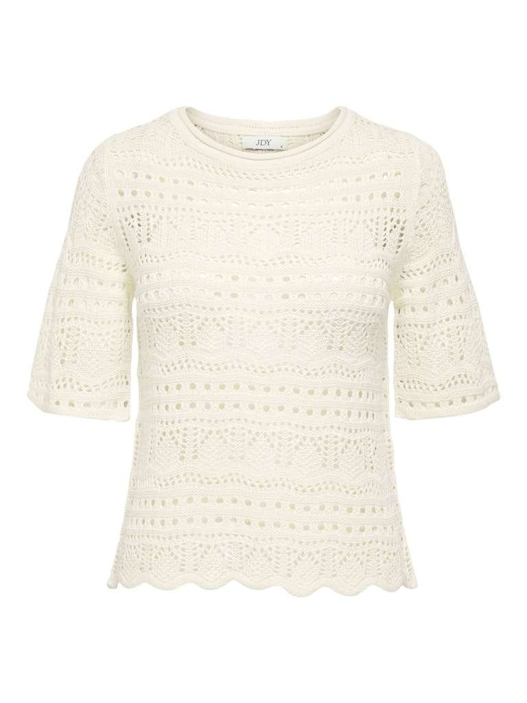 JDY SUN LAY 2/4 PULLOVER KNT, Heklet Genser Med 2/4 Arm, Eggnog, Offwhite - Bilde 4