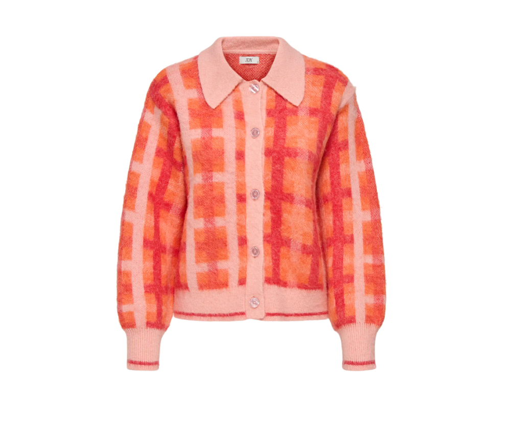 JDY PROMISE LIFE L/S COLLAR CARDIGAN KNT, Peach Bud NASTURTIUM/HIGH RISK RED CHECK - Bilde 3