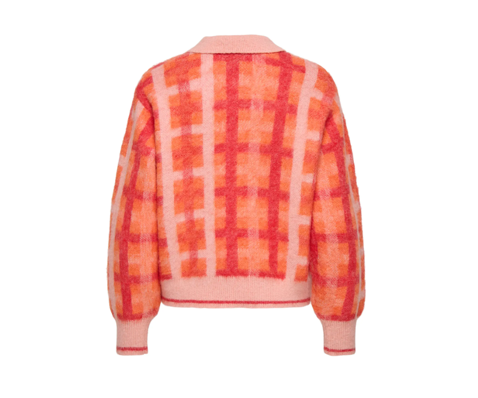 JDY PROMISE LIFE L/S COLLAR CARDIGAN KNT, Peach Bud NASTURTIUM/HIGH RISK RED CHECK - Bilde 2