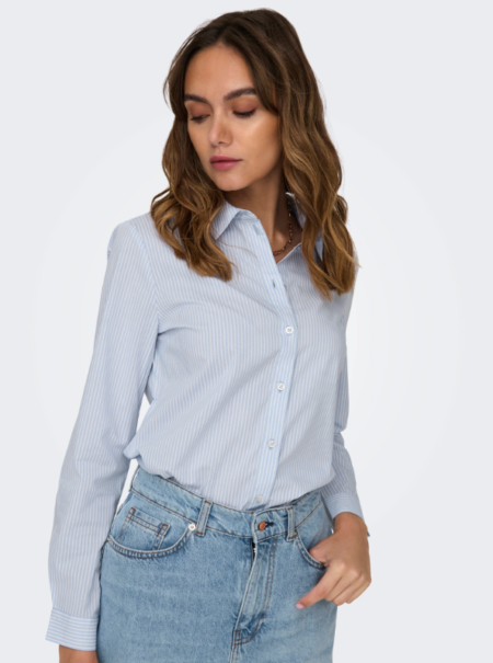 JDY MIO L/S SHIRT- Skjorte WVN NOOS,  Cashmere Blue_SMALL WHITE STRIPES